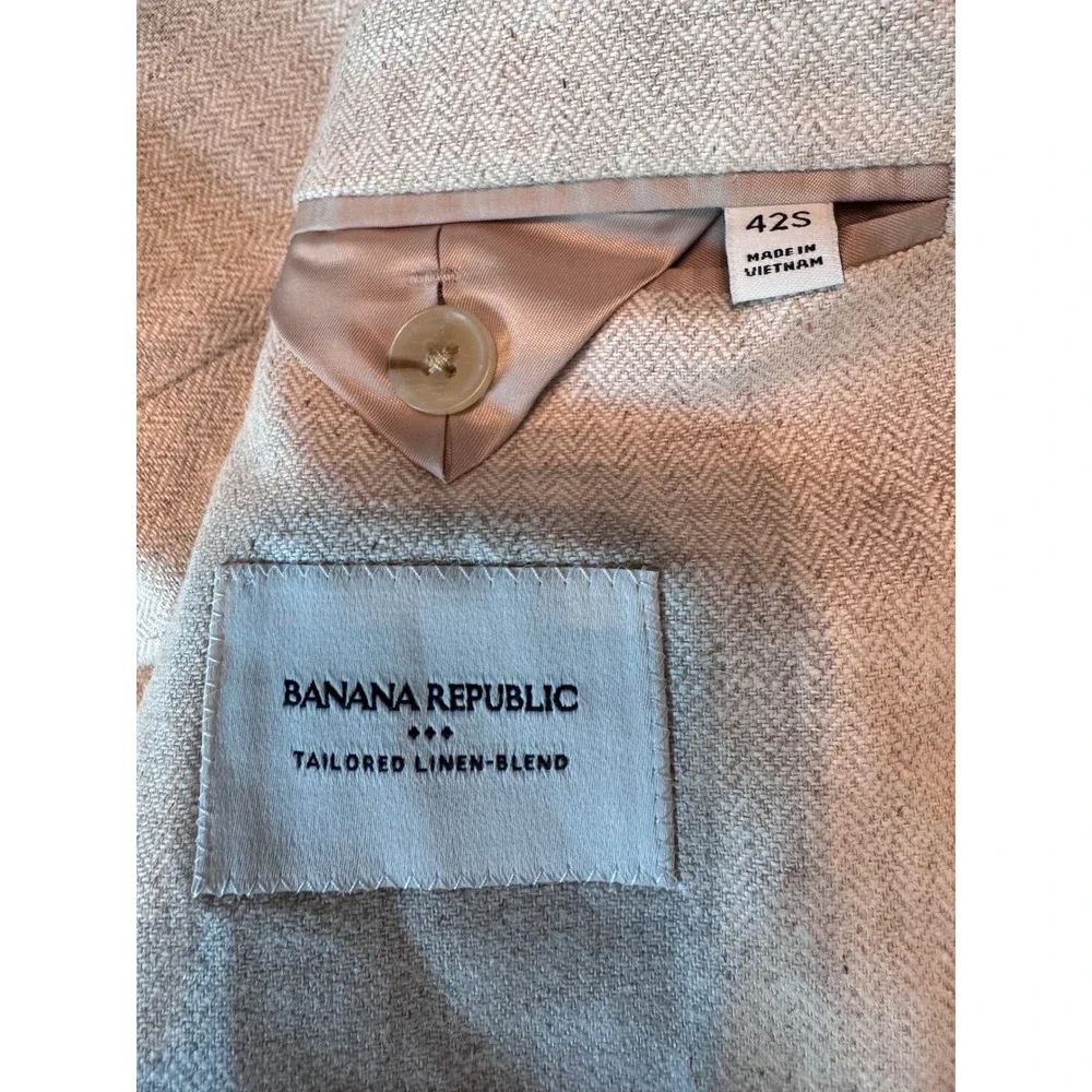 Banana Republic Mens Tailored Linen Blend Herringbone Blazer Beige 42S $450